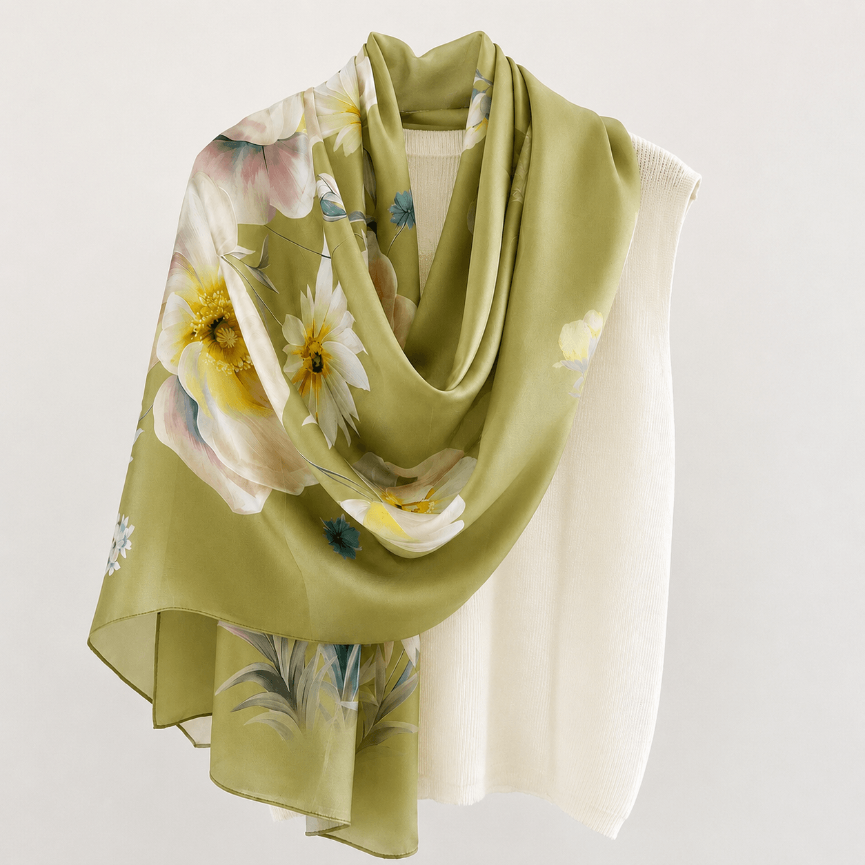 Olive Meadow Pure Mulberry Silk Extra Large Long Scarf