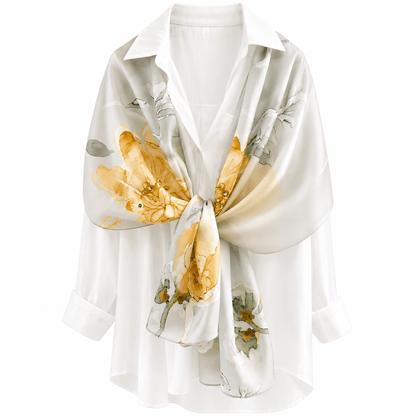 Golden Bloom Pure Mulberry Silk Extra Large Long Scarf