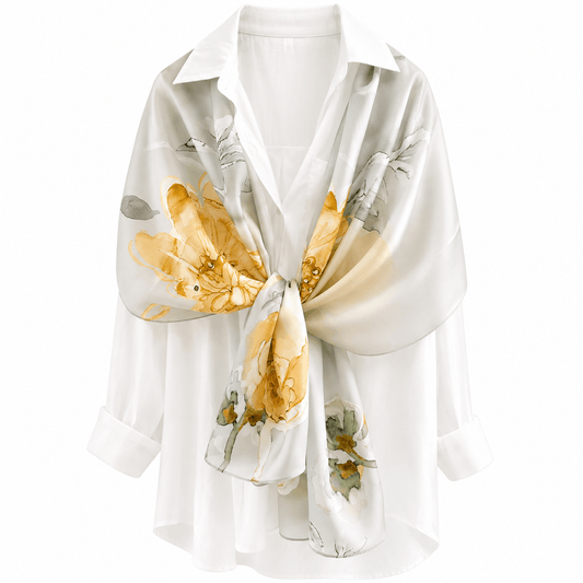 Golden Bloom Pure Mulberry Silk Extra Large Long Scarf