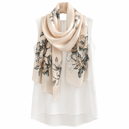 Moonlit Magnolia Pure Mulberry Silk Extra Large Long Scarf