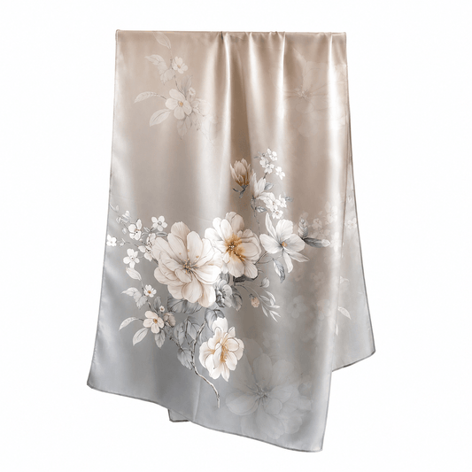 Smoke Camellia Pure Mulberry Silk Extra Large Long Scarf