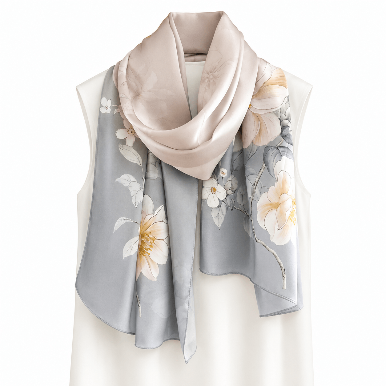 Smoke Camellia Pure Mulberry Silk Extra Large Long Scarf