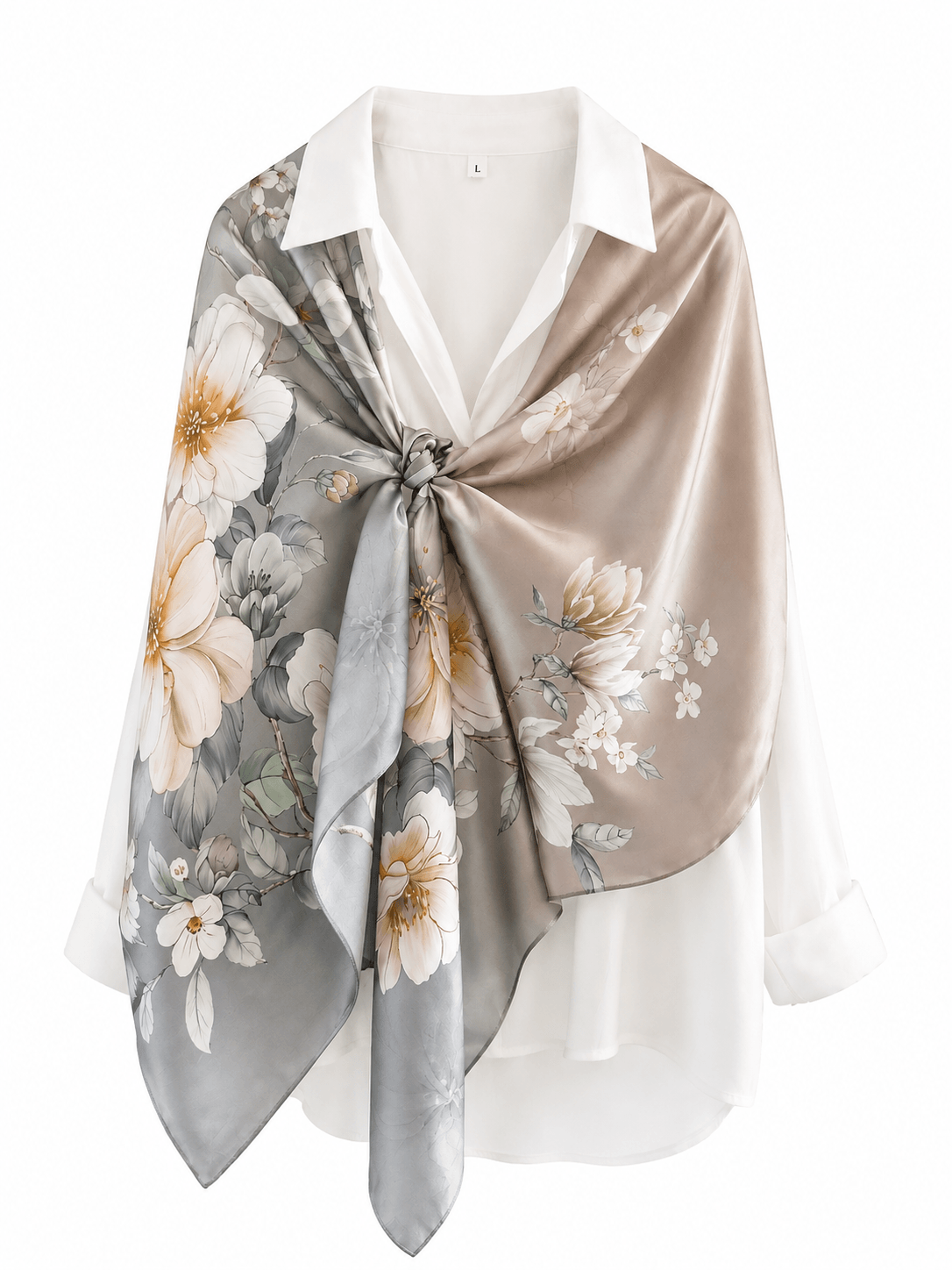 Smoke Camellia Pure Mulberry Silk Extra Large Long Scarf