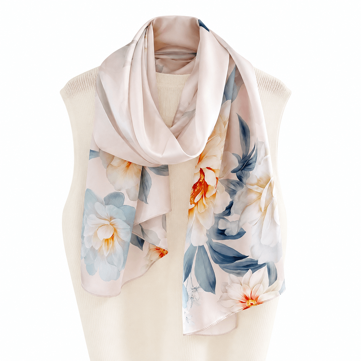 Blush Cascade Pure Mulberry Silk Extra Large Long Scarf