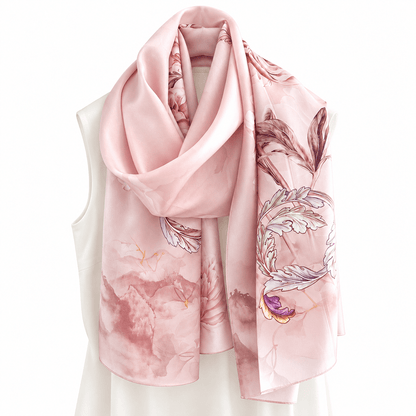 Rosewater Peony Pure Mulberry Silk Extra Large Long Scarf