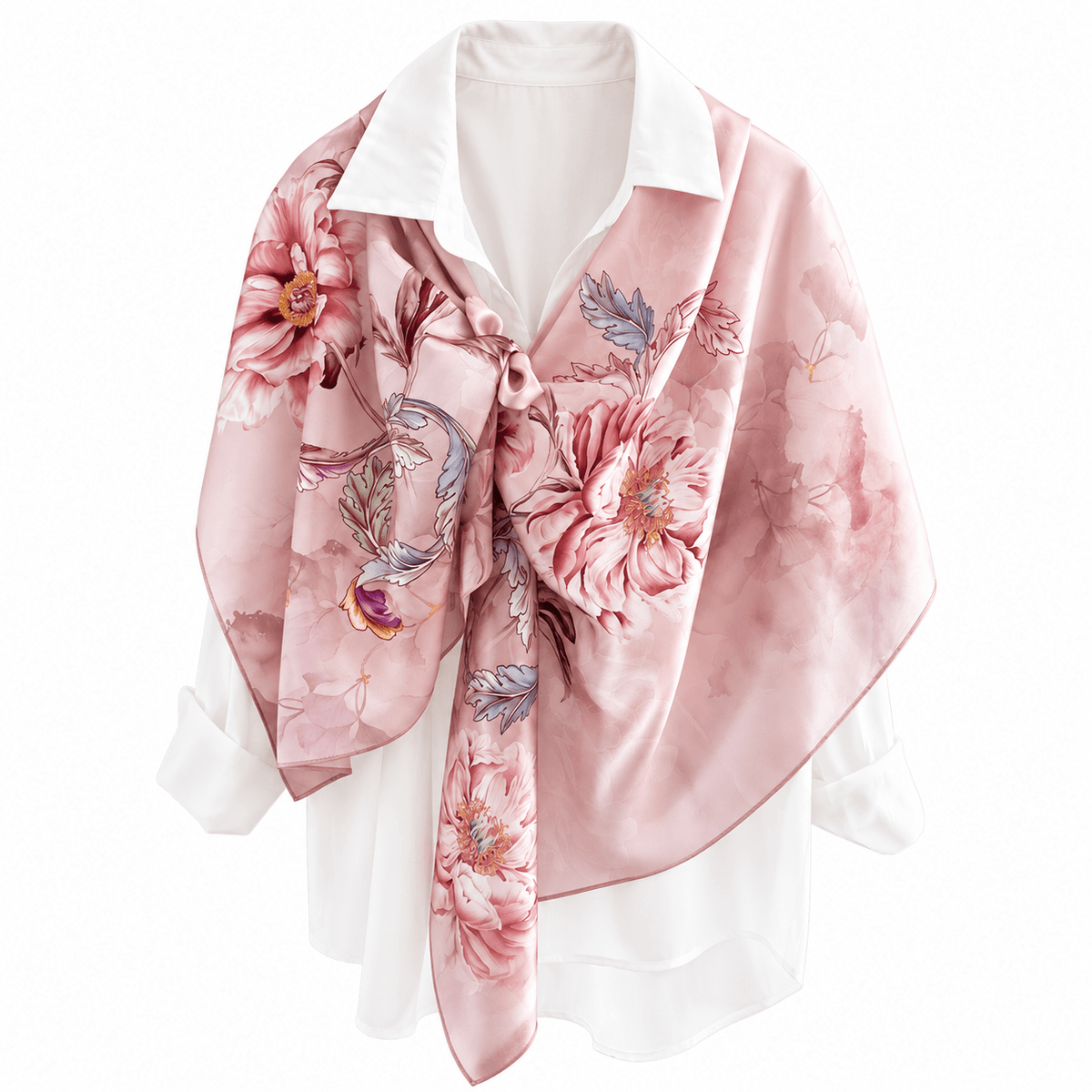 Rosewater Peony Pure Mulberry Silk Extra Large Long Scarf