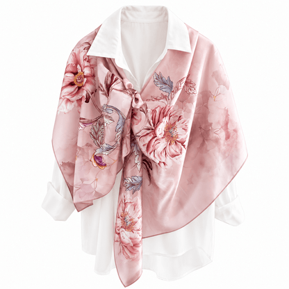 Rosewater Peony Pure Mulberry Silk Extra Large Long Scarf