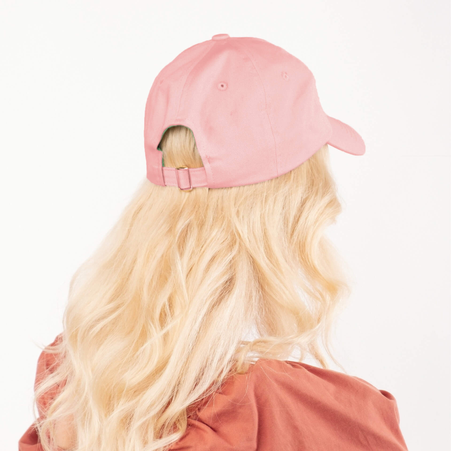 Back view of pink silk-lined cap with adjustable strap – LS Silk NZ
