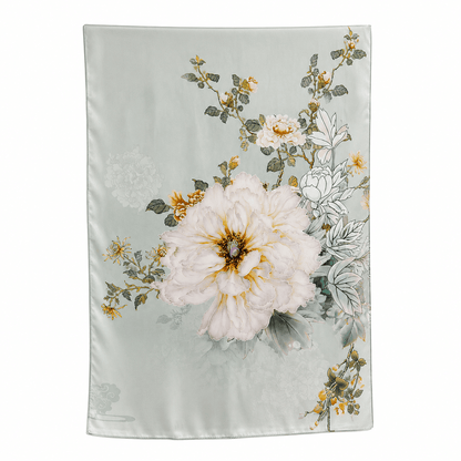 Celadon Peony Pure Mulberry Silk Extra Large Long Scarf