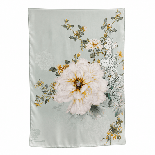 Celadon Peony Pure Mulberry Silk Extra Large Long Scarf
