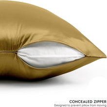 Load image into Gallery viewer, Luxury Yellow Gold Silk Pillowcase- NZ Standard Size - Zip Closure
