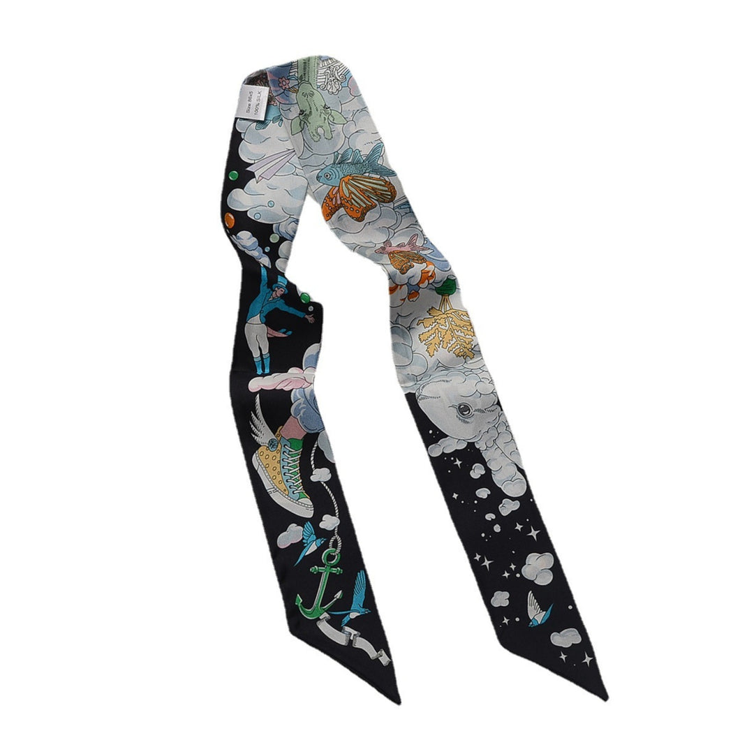 Flight of Fancy Silk Twilly Scarf Pure Mulberry Silk Skinny Scarf