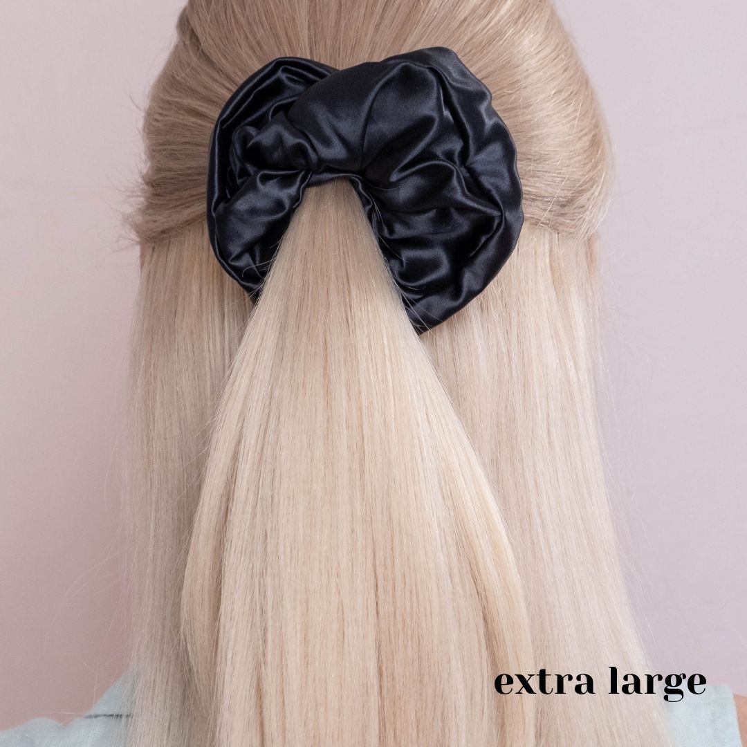 3 Pack Premium Mulberry Silk Scrunchies - Black - Extra Large - Lovesilk.co.nz