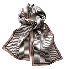 Load image into Gallery viewer, Striped Sophistication Silk Twilly Pure Mulberry Silk Long Scarf
