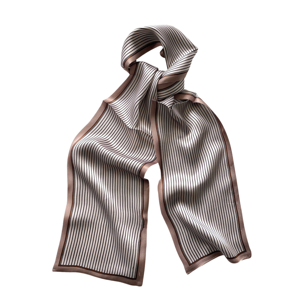 Striped Sophistication Silk Twilly Pure Mulberry Silk Long Scarf