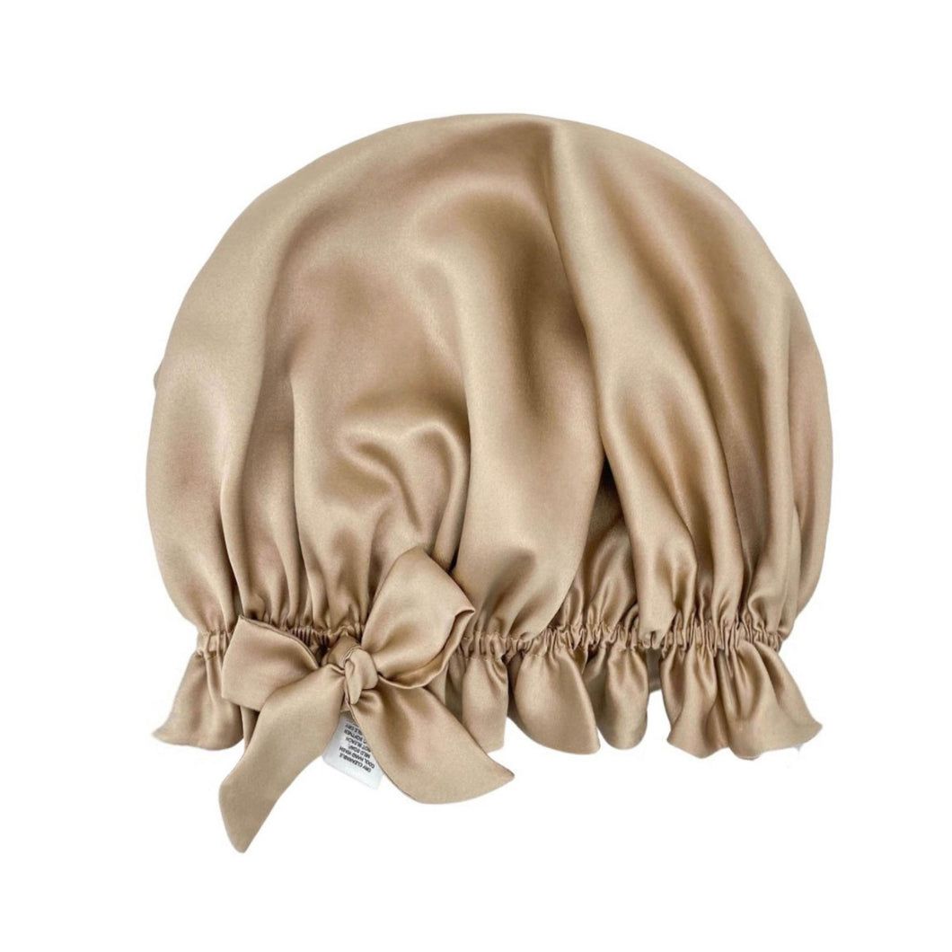 Double Layer Women Silk Hair Bonnet 100% Mulberry Silk - Champagne Gold - Medium to Large - Lovesilk.co.nz