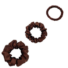 Load image into Gallery viewer, Silk Scrunchies Set - Chocolate - Mini, Small, Medium
