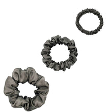 Load image into Gallery viewer, Silk Scrunchies Set - Dark Grey / Pewter - Mini, Small, Medium
