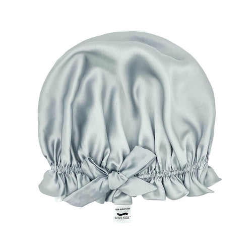 Double Layer Women Silk Sleep Cap Hair Bonnet 100% Mulberry Silk - Silver - Medium to Large - Lovesilk.co.nz