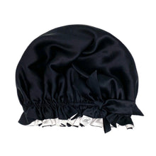 Load image into Gallery viewer, Double Layer Women Silk Sleep Cap Hair Bonnet Pure Mulberry Silk Turban  - Black - Medium to Large
