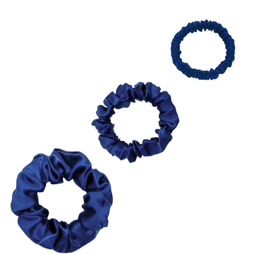 Silk Scrunchies Set - Navy Blue - Mini, Small, Medium - Lovesilk.co.nz