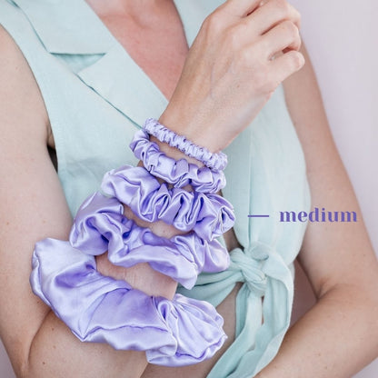 3 Pack Premium Mulberry Silk Scrunchies - Lavender - Medium - Lovesilk.co.nz