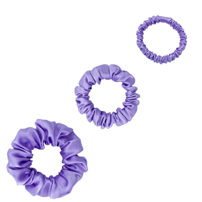 Lavender silk scrunchies trio in mini, small and medium – LS Silk NZ