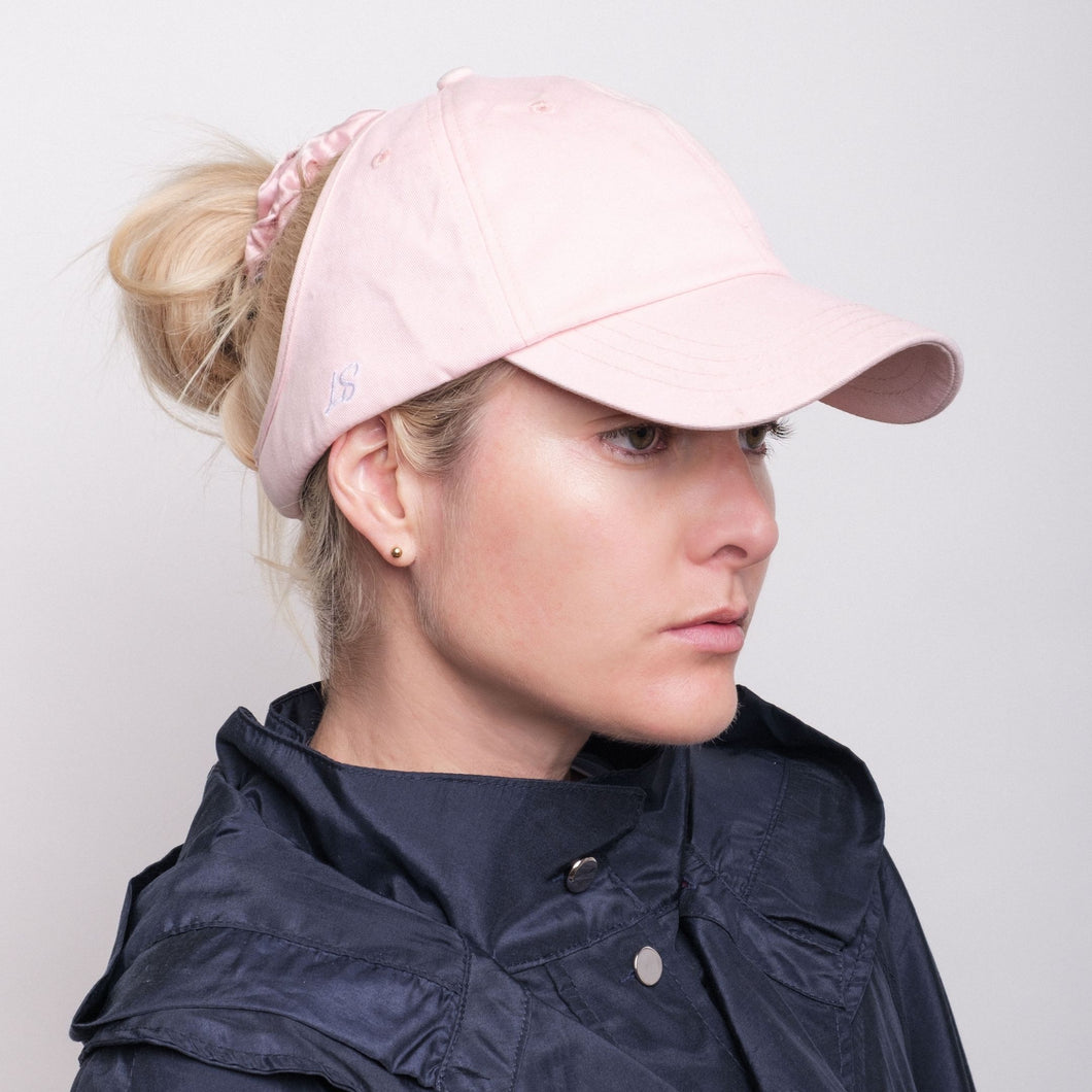 Silk-lined Baseball Cap With Open Back For Curly Hairs & Pony Tails - Lemonade Pink