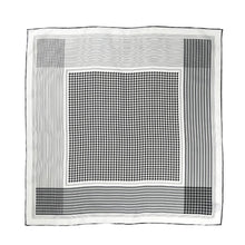 Load image into Gallery viewer, Black and White Geometric Pattern Pure Mulberry Silk Scarf Bandana
