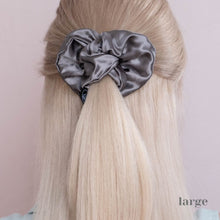 Load image into Gallery viewer, 3 Pack Premium Mulberry Silk Scrunchies - Grey - Large - Lovesilk.co.nz
