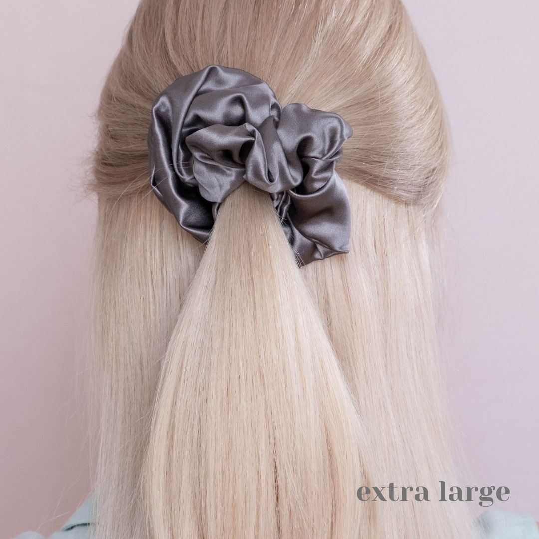 3 Pack Premium Mulberry Silk Scrunchies - Grey - Extra Large - Lovesilk.co.nz