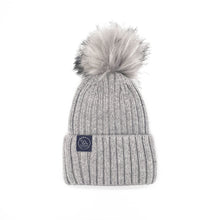 Load image into Gallery viewer, Mulberry Silk-Lined Classic Ribbed Pattern Cashmere Beanie Hat With Removable Pom Pom - Black
