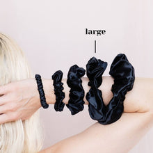 Load image into Gallery viewer, 3 Pack Premium Mulberry Silk Scrunchies - Black - Large - Lovesilk.co.nz
