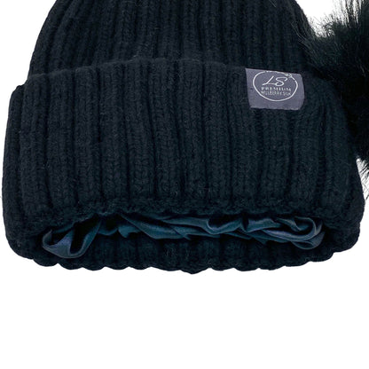 Close-up of black beanie cuff showing silk lining – LS Silk NZ