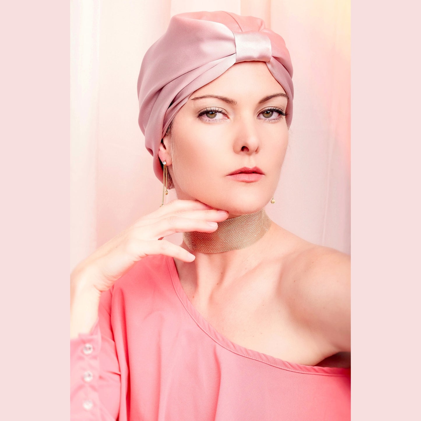 Premium Mulberry Silk Sleep Cap Women's Silk Sleep Turban Hair Wrap Bonnet - Pink -One Size Fits Most