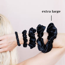 Load image into Gallery viewer, 3 Pack Premium Mulberry Silk Scrunchies - Black - Extra Large - Lovesilk.co.nz
