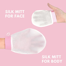 Load image into Gallery viewer, 100% Silk Exfoliating Body Glove + Face Mitt. TikTok Famous Silk Exfoliating Mitt NZ
