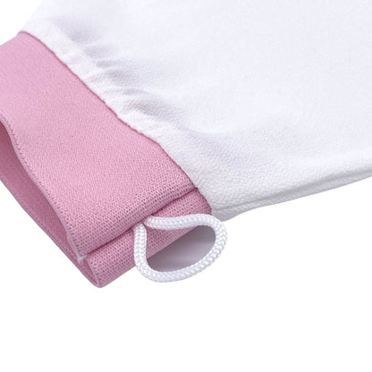Close-up of silk exfoliating glove cuff and hanging loop – LS Silk NZ