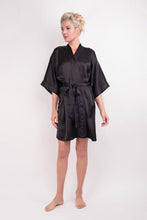 Load image into Gallery viewer, 100% Mulberry Silk Kimono Robe - Black
