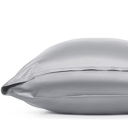 Side view of silver silk pillowcase showing envelope opening – LS Silk NZ