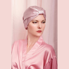 Load image into Gallery viewer, Premium Mulberry Silk Sleep Cap Women&#39;s Silk Sleep Turban Hair Wrap Bonnet - Black -One Size Fits Most

