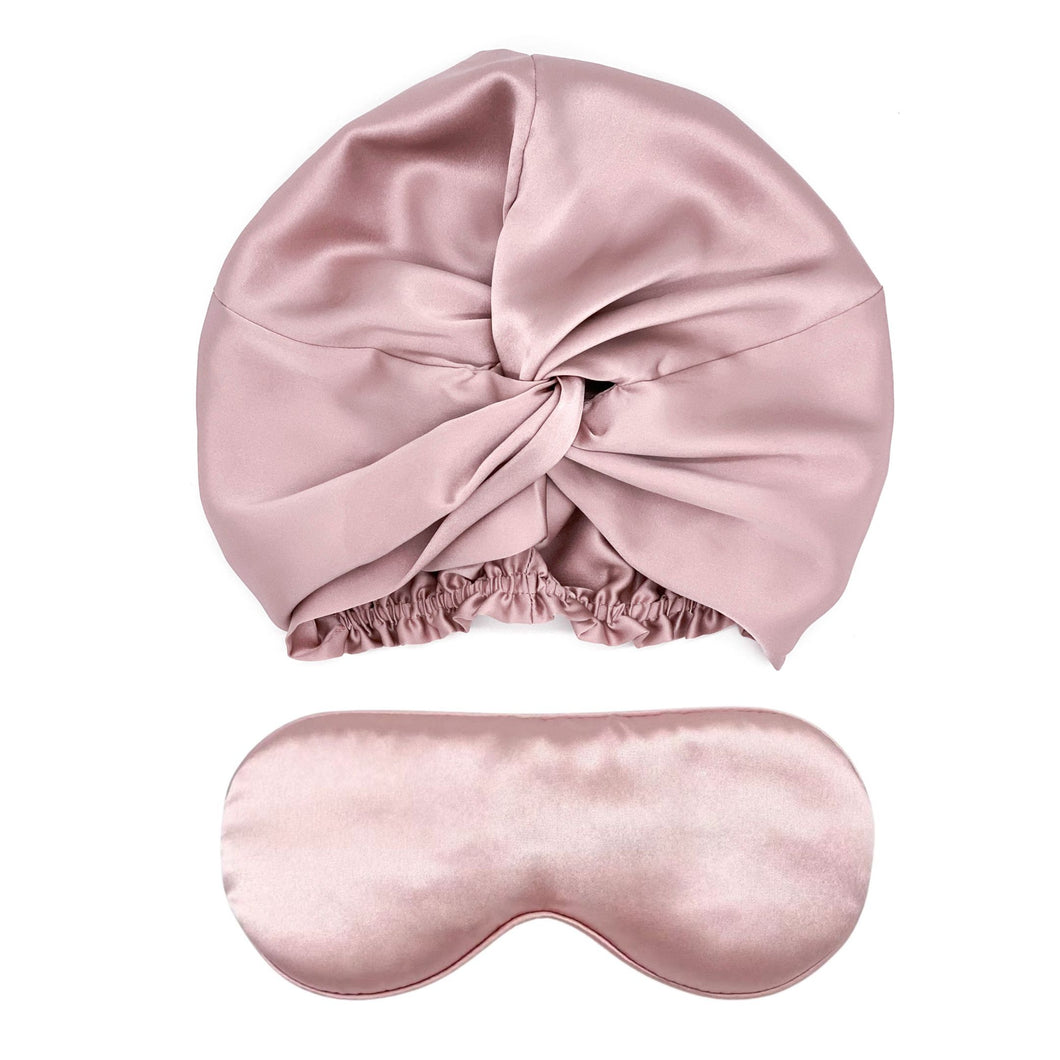 Silk Sleep Gift Set - Sleep Mask & Silk Bonnet - Pink