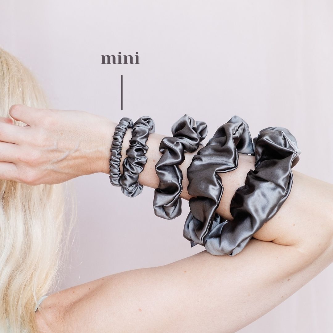 3 Pack Premium Mulberry Silk Scrunchies - Grey - Mini - Lovesilk.co.nz