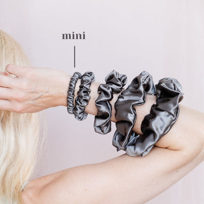 3 Pack Premium Mulberry Silk Scrunchies - Grey - Mini - Lovesilk.co.nz