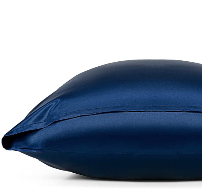 Side view of navy silk pillowcase showing envelope opening – LS Silk NZ