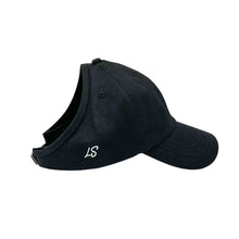 Load image into Gallery viewer, Silk-lined Baseball Cap With Open Back For Curly Hairs &amp; Pony Tails - Midnight Black
