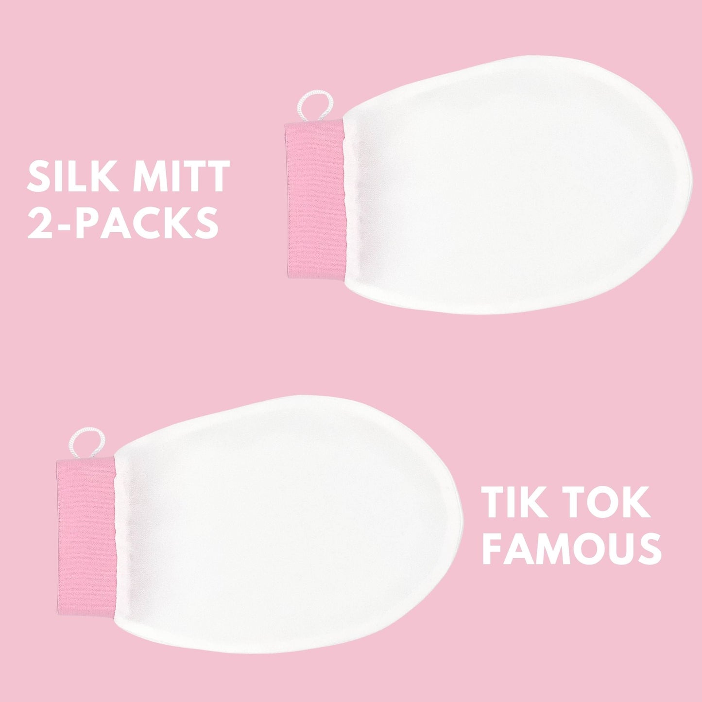 Silk exfoliating mitt 2-pack on pink background – LS Silk NZ