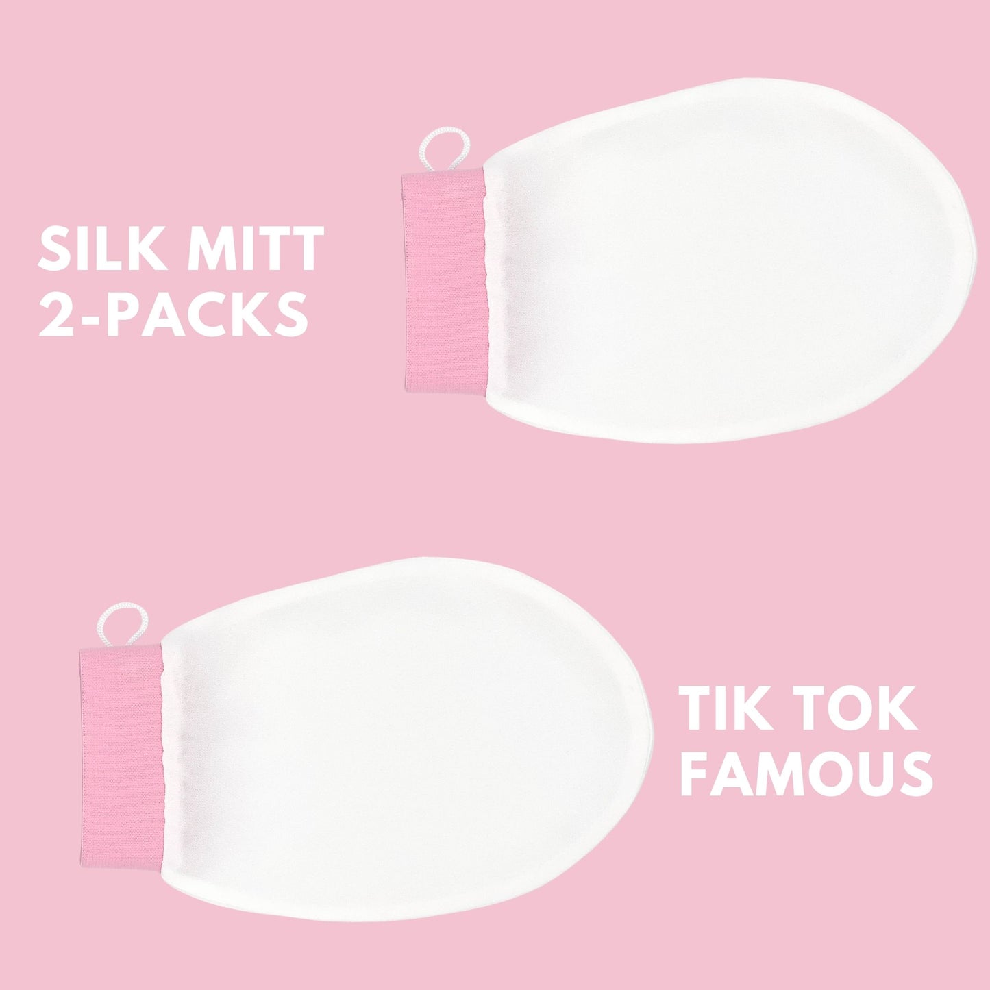 Silk exfoliating mitt 2-pack on pink background – LS Silk NZ