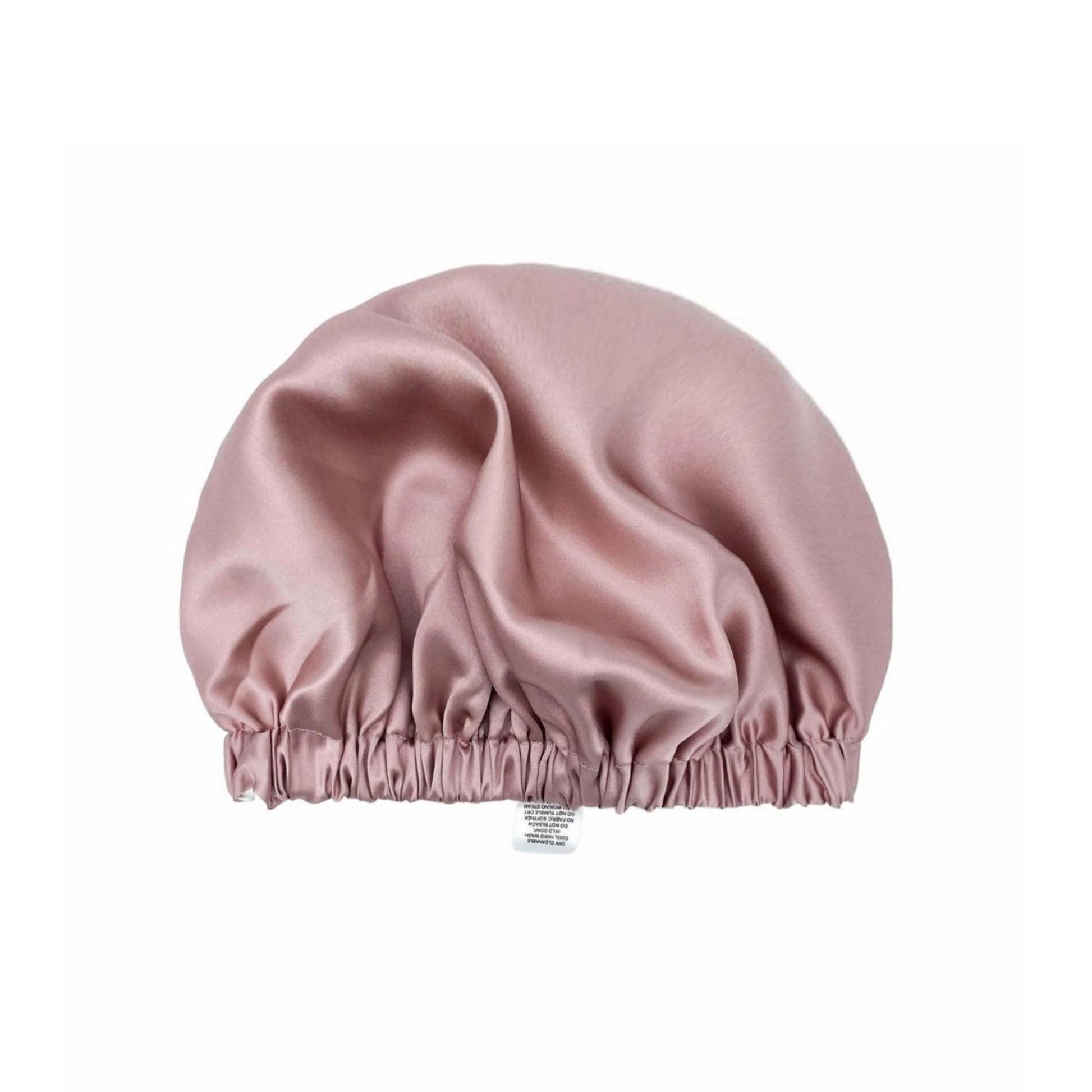 Pink mulberry silk hair bonnet, rear view showing elasticised edge – LS Silk NZ