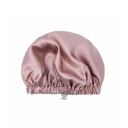 Pink mulberry silk hair bonnet, rear view showing elasticised edge – LS Silk NZ